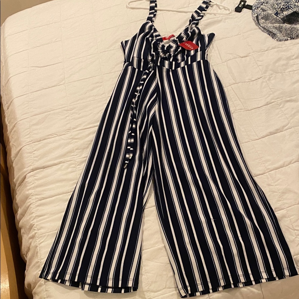 Guess Navy and White Striped Jumpsuit